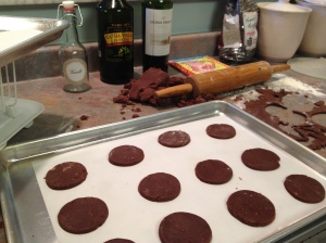 The cookies all rolled out and ready to be popped into the oven!